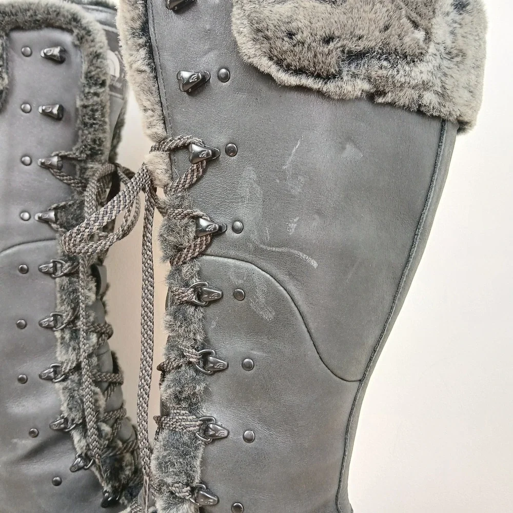 The North Face Tall Lace Up Winter Boots Women's 7 Faux Fur Trim Waterproof
